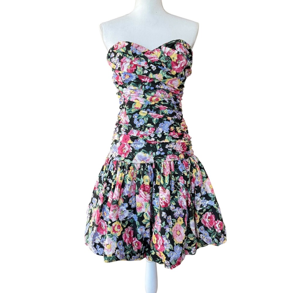 Vintage‎ Positively Ellyn Strapless Floral Ruched Bubble Hem Mini Dress Size 12